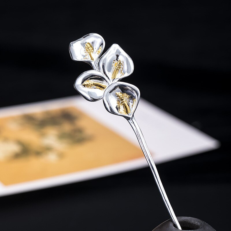 S925 Sterling silber calla Lilie haarnadel weibliche 2022 neue kostüm Hanfu kopfschmuck retro Palast Lotus haarnadel