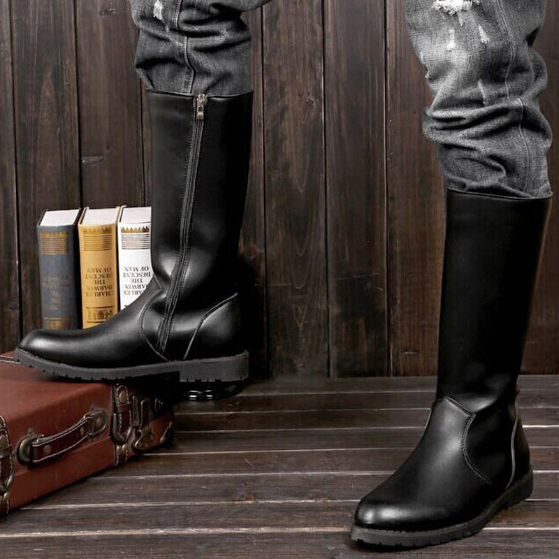 Autumn Early Winter Shoes Men Boots Brand Mens Long High Boots Male Footwear Black KA2547