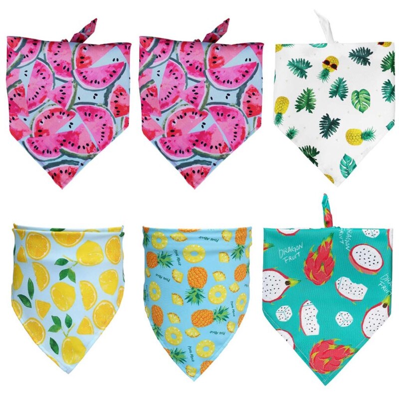 6 uds Fruta de verano impresión lavable perro Baberos con forma triangular del pañuelo bufanda para perros Q0KA