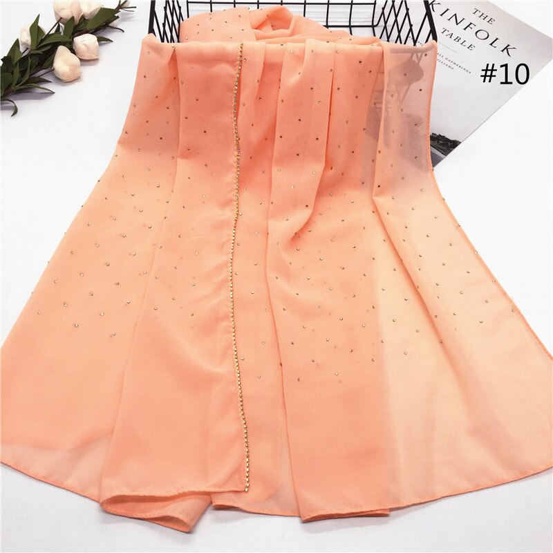 70*180cm Chiffon hijab schal mit perlen femme musulman lange tücher islamischen kopftuch kleidung muslimischen stickerei hijabs: 10