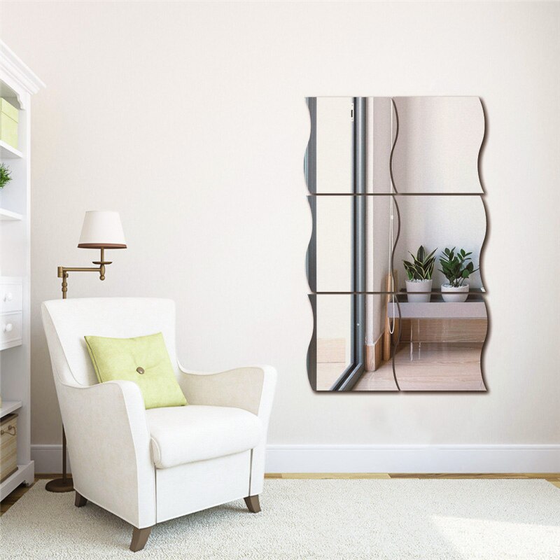 6pcs Wave Shape Mirror Wall Stickers Removable DIY 3D Art Mural Decor mirror bedroom Bath Room Home Decoration