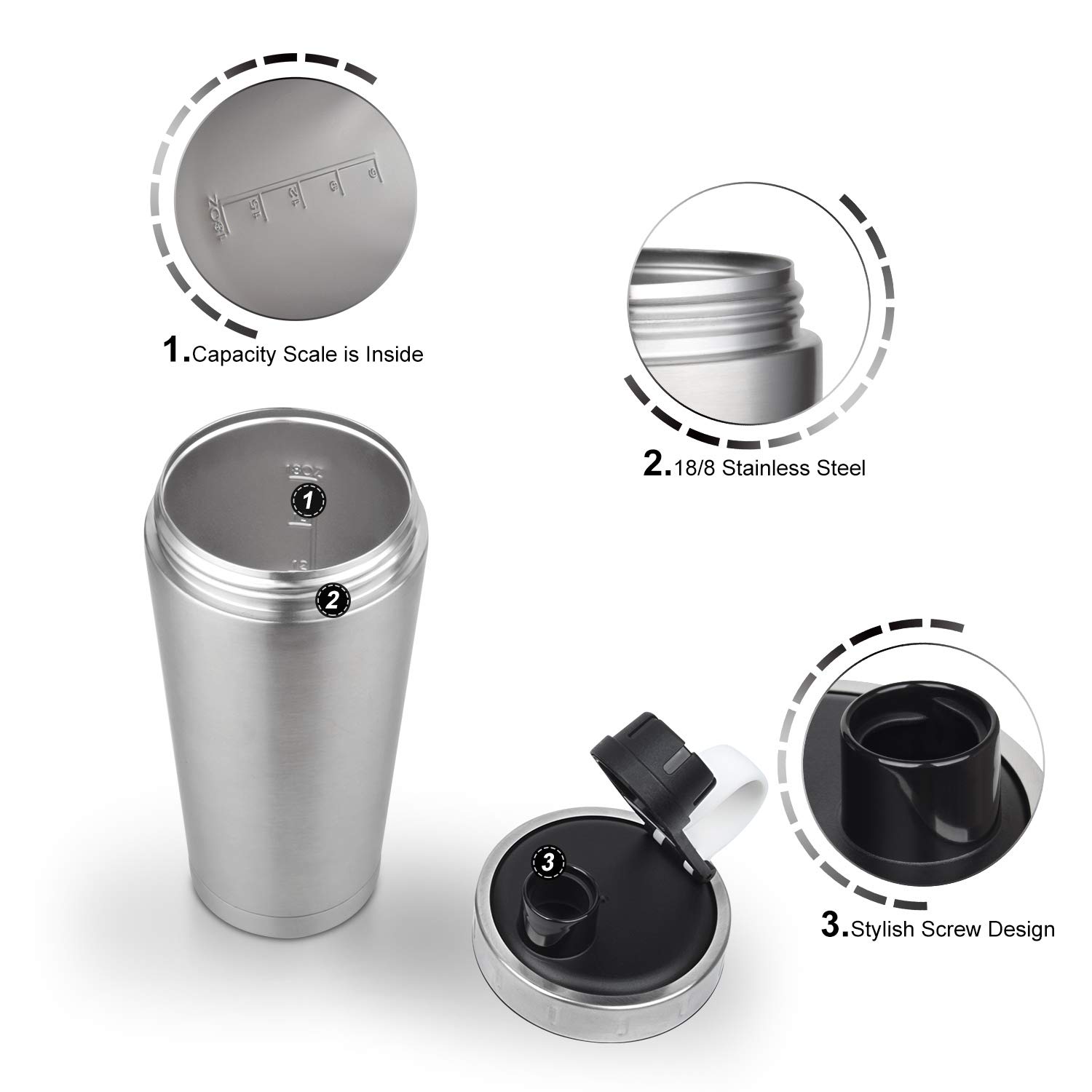 20oz Double paroi protéine Shaker bouteille en acier inoxydable tasse d'eau vide isolé bouteille large bouche étanche Sport Drinkware