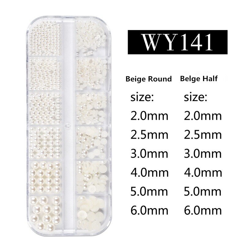 12 Grid AB Wit Nail Pearl Nail Art Decorations Gemengde Size Pearl Steentjes Kralen Plaksteen Nail Tips voor Manicure Nailart: WY141 Nail Pearl