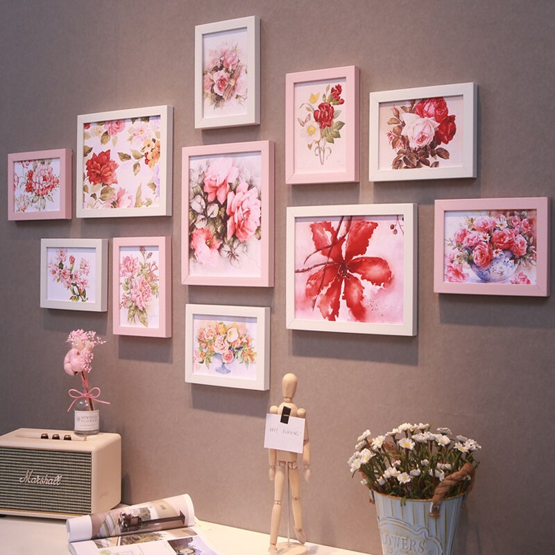 Juego de marcos de fotos para colgar en la pared decoración de pared para pasillo, dormitorio, sala de estar, arte moderno, decoración del hogar, 11 Uds.: Pink