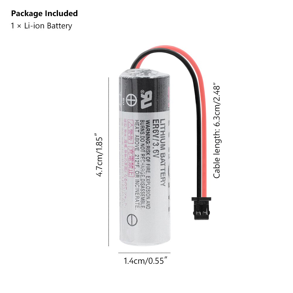 ER6V 3.6V 2000mah Li-ion Battery Lithium Repalcement Cells For Industrial Computer Servo PLC Batteries ER6VC119A ER6VC119B