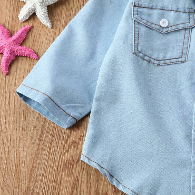 Toddler kids baby boy girl denim korte ærmer toppe skjorter sommer tøj 1-6t