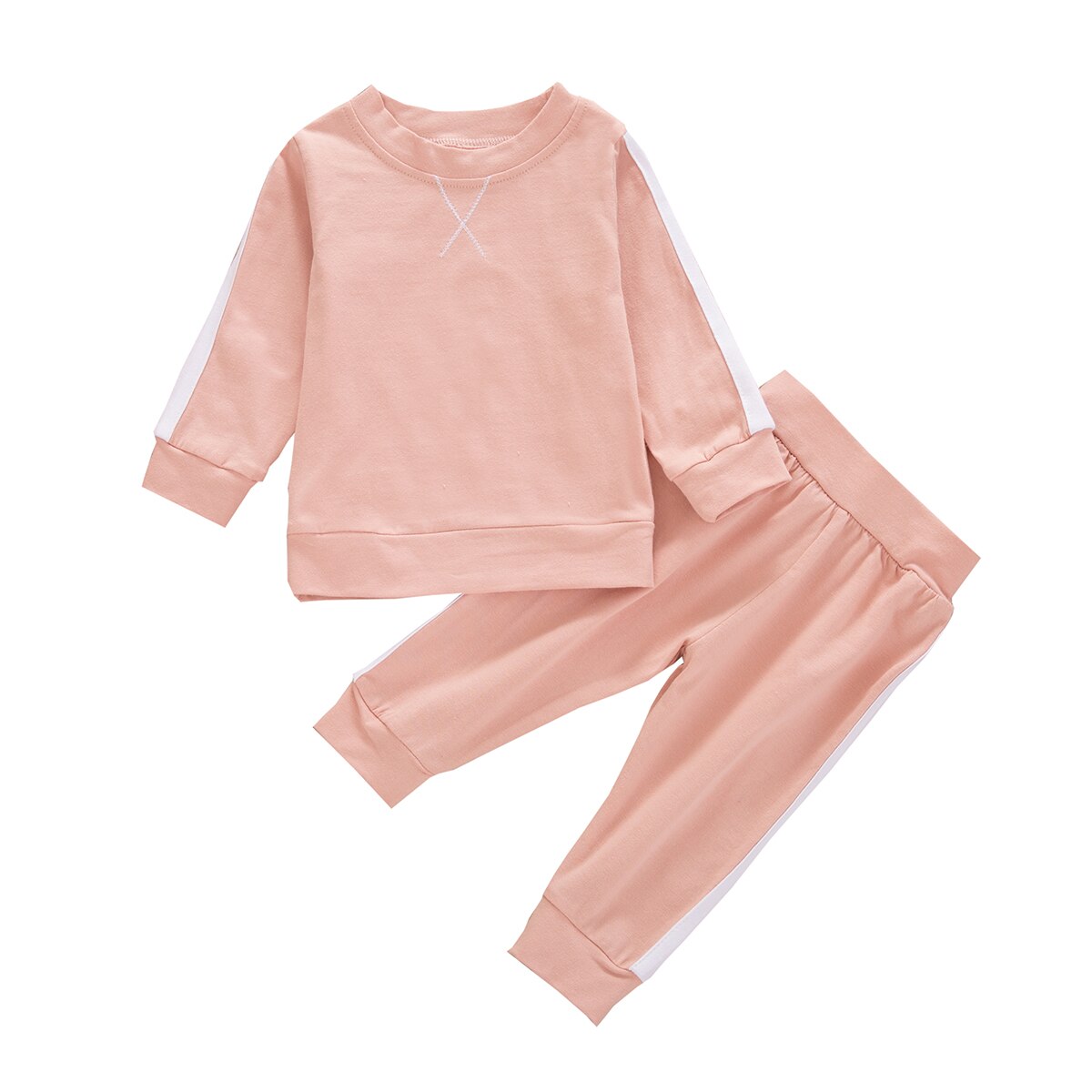Ensemble 2 pièces en coton pour bébé fille et garçon, tenue décontractée à manches longues, survêtement pour enfant en bas âge, pull-over, haut et pantalon: Rose / 24m