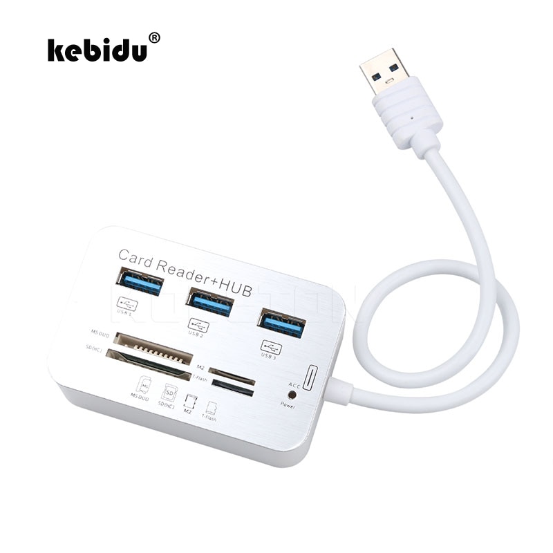 Kebidu Mini USB 3.0 Multi Hub + Kaartlezer COMBO High Speed USB Hub met MS/SD/M2 /TF Kaartlezer 3 Poorts USB Splitter voor Laptop