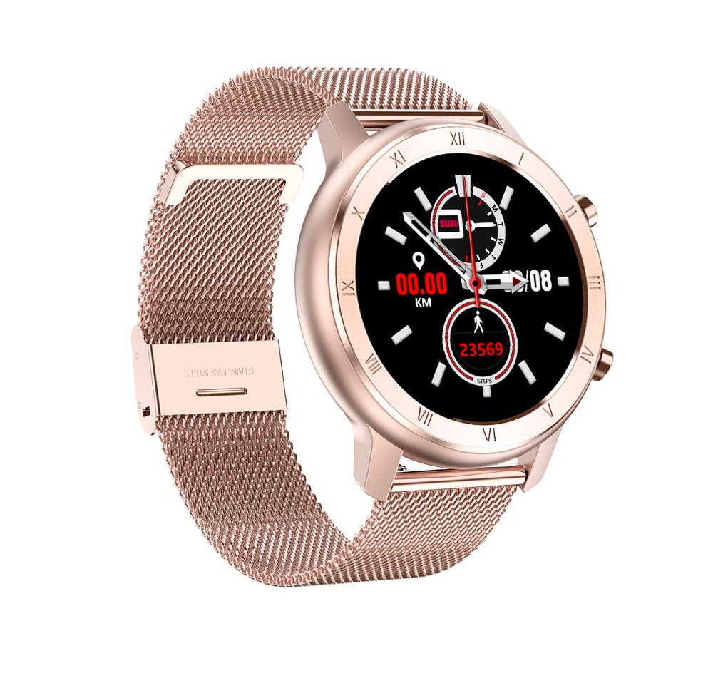 DT NO.1 montre intelligente femmes hommes ECG PPG surveillance de la fréquence cardiaque SPO2 pression artérielle IP68 étanche Fitness Tracker dame poignet intelligent: Rose gold Steel Band