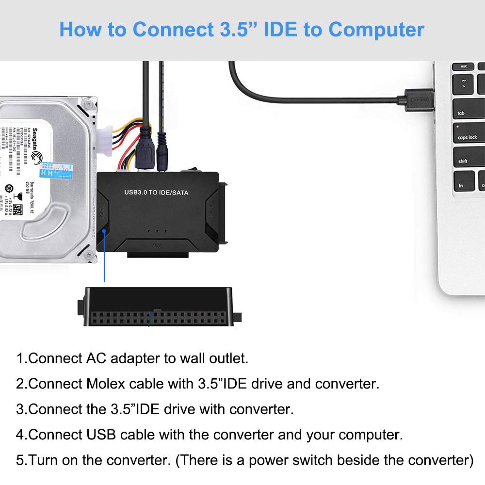 Adaptador USB a SATA IDE HDD, Cable USB 3,0 a 2,5 "/3,5", convertidor de disco duro Sata IDE, Cable de conversión de transferencia de datos 3 en 1 para PC