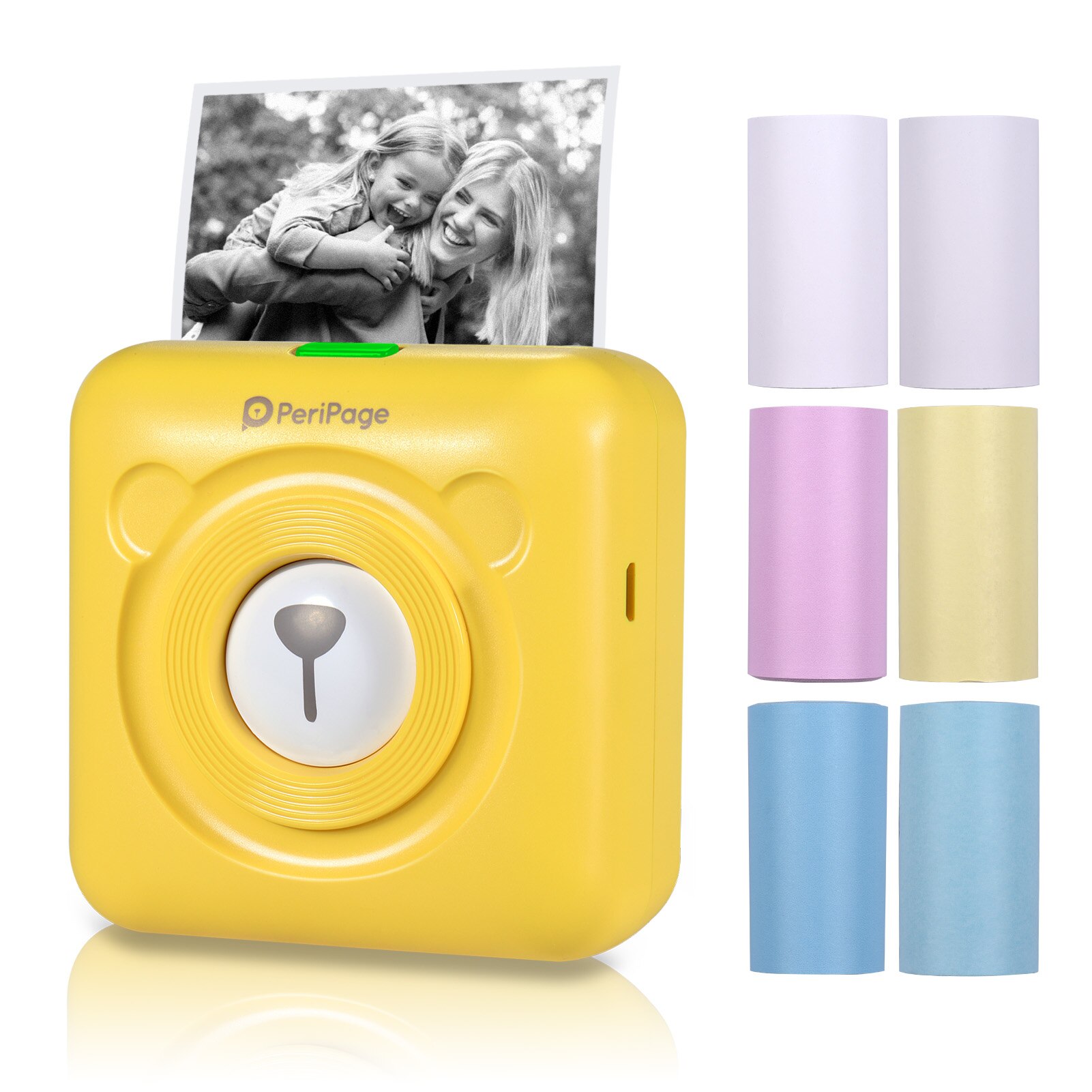 Peripage A6 304DPI Mini Photo BT Printer Pocket Photo Printer Marker with 6 rolls paper For Mobile phone Android and iOS: Yellow