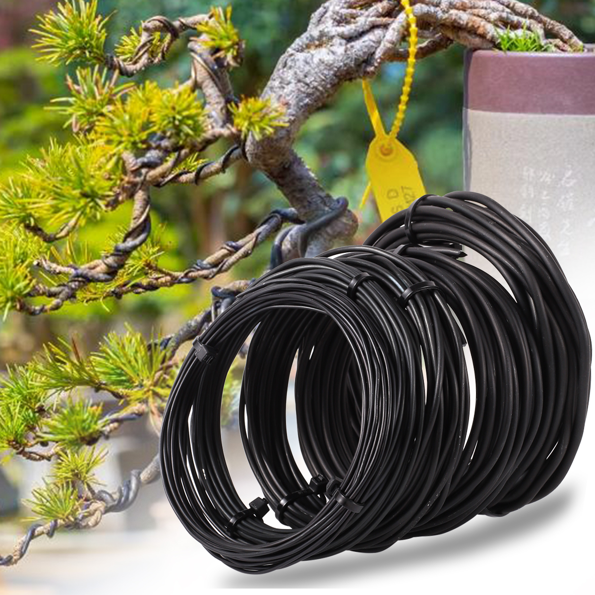 Alambre para bonsái negro de 3m/5m/10m, lazos de entrenamiento para bonsái de aluminio anodizado, soporte para plantas, ramas, cuerdas de fijación curvadas, accesorios de jardín