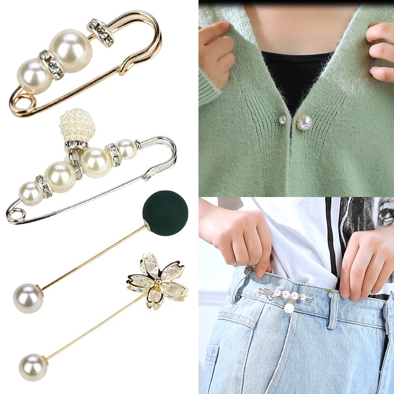 Broche sæt store perler tøj brocher perle revers nål sweater kjole broche bukser nåle badge spænde tilbehør