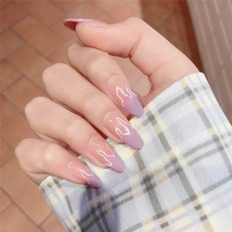 Faux-ongles européens, décoration artistique, flamme, bleu, violet, motif feu, couverture complète, pour décoration pour les ongles, nouveauté