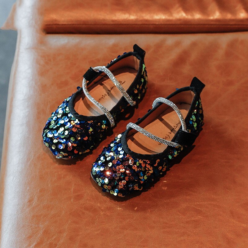 Meisjes leren schoenen herfst pailletten kinderen meisjes prinsessenschoenen platte meisjes nette schoenen maat 26-30 sz268: Sz268 zwarte / Cn 26 binnenzool 15.5cm