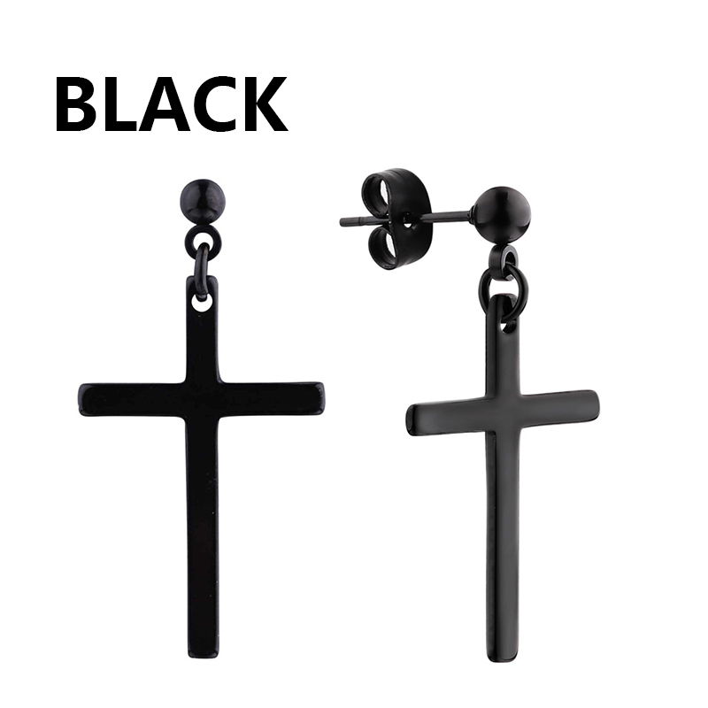 Pendientes de aro Punk negros de acero inoxidable para hombres y mujeres, pequeños colgantes de Cruz redonda de , accesorios de joyería, pendientes: COLOR ORO ROSADO
