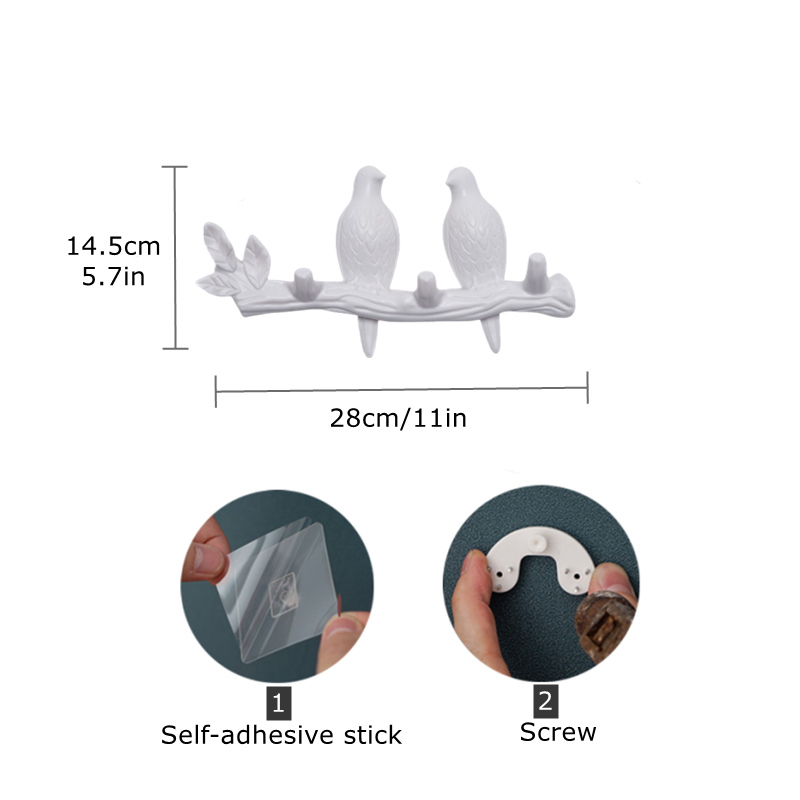 Perchero montado en la pared con ganchos para abrigos, sombreros, llaves, toallas, colgador artístico decorativo para puerta trasera, decoración de pájaros en ramas de árbol: Bronce