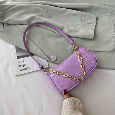 Crocodile Pattern Baguette bags MINI PU Leather Shoulder Bags For Women Chain Luxury Handbag Female Travel tote: Lavender