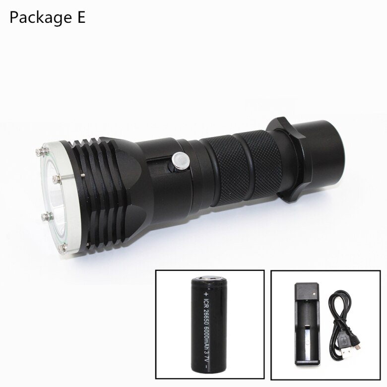 Linterna de buceo xm-l2 LED, 1200LM, subacuática, 50m, resistente al agua, con batería de 18650 o 26650: Package E