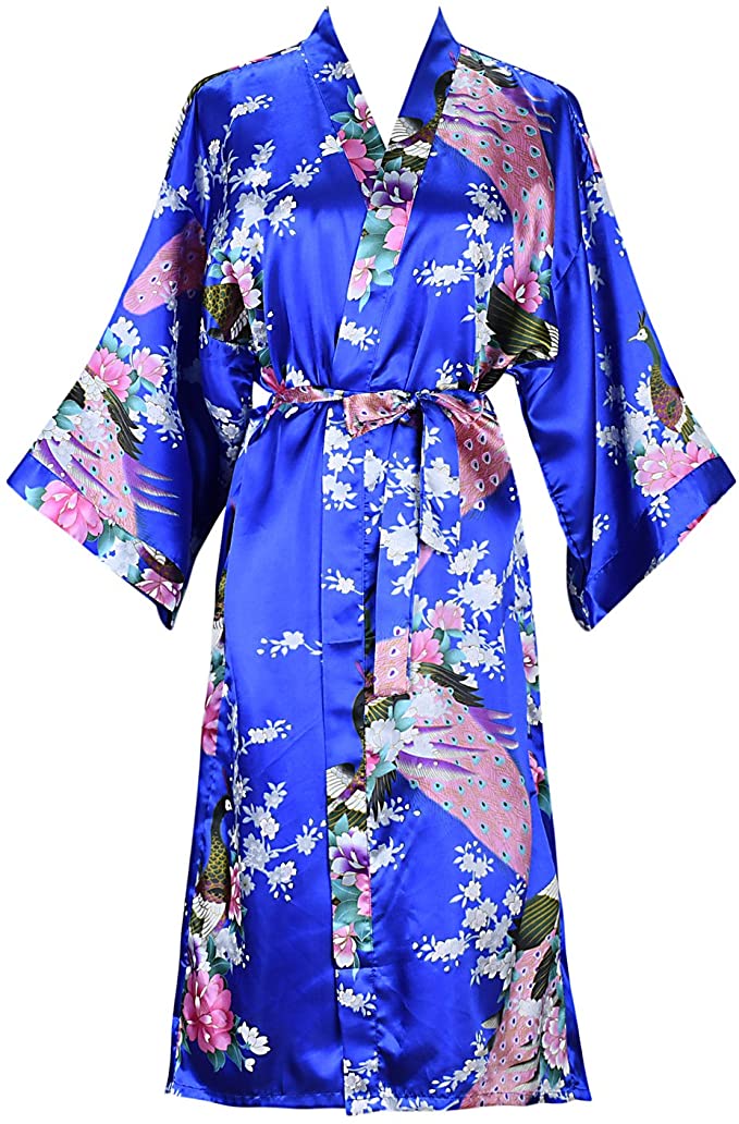 Zijde Satijn Bruiloft Bruid Bruidsmeisje Gewaad Bloemen Badjas Korte Kimono Robe Nacht Gewaad Badjas Mode Kamerjas Voor Vrouwen: S / GRIJS