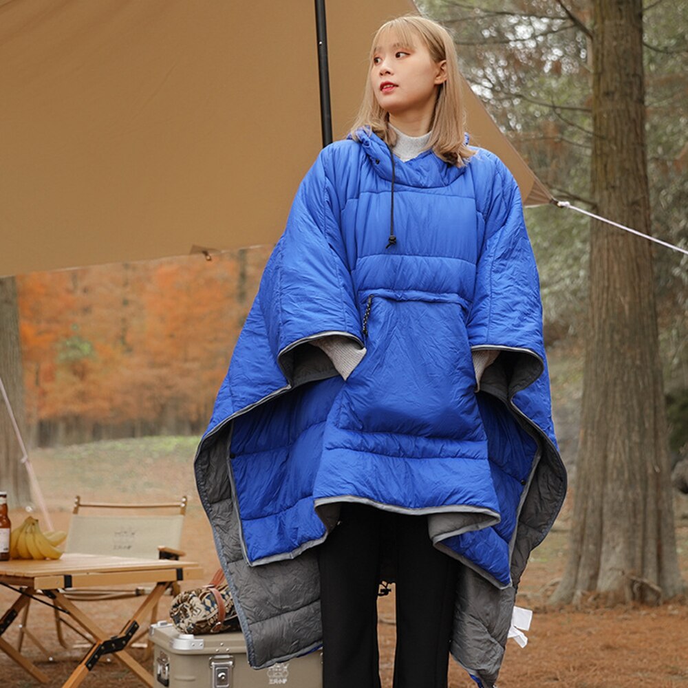 Vandtæt sovepose kappe poncho camping varm sove quilt udendørs camping sove tæppe quilt frakke med hætte