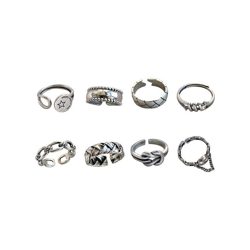 ANENJERY 925 Sterling Silver Combination Rings for Men Women Retro Personality Niche Chain Rings Party Jewelry