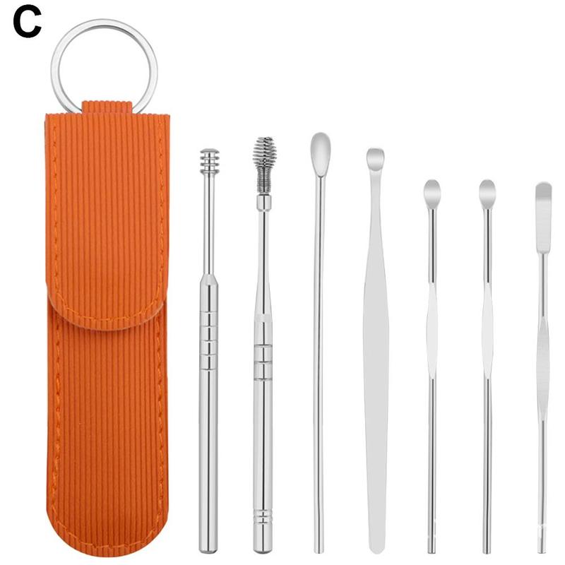 7 Stks/set Opslag Lederen Tas Steel Oor Pick Oor Cleaner Om Wax Oor Stok Kan Dragen Oor Picking Gereedschap: C