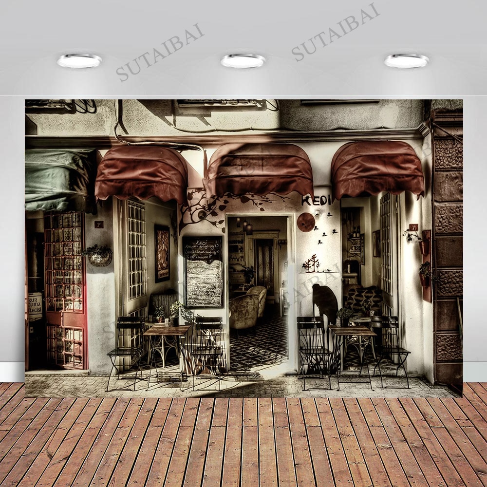 Cafe Koffie Winkel Dorp Straat Deur Achtergrond Computer Print Kind Portret Achtergronden Fotografie Voor Fotoshoot