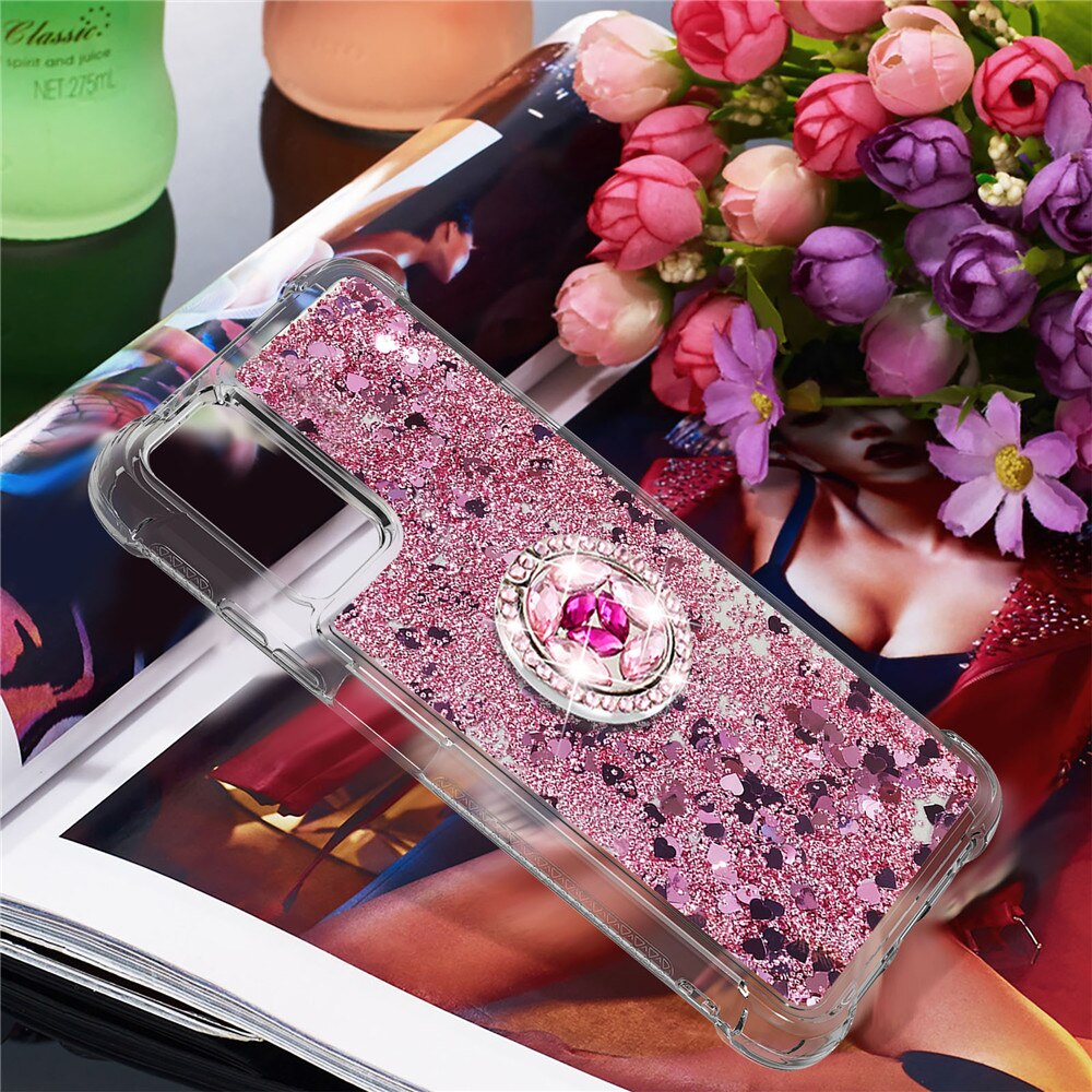 Para Xiaomi M3 Nota 9 4G Redmi 9 de 9T teléfono caso S21 Ultra 5G de diamantes de imitación anillo hebilla Anti-colisión de la funda con arena movediza coque
