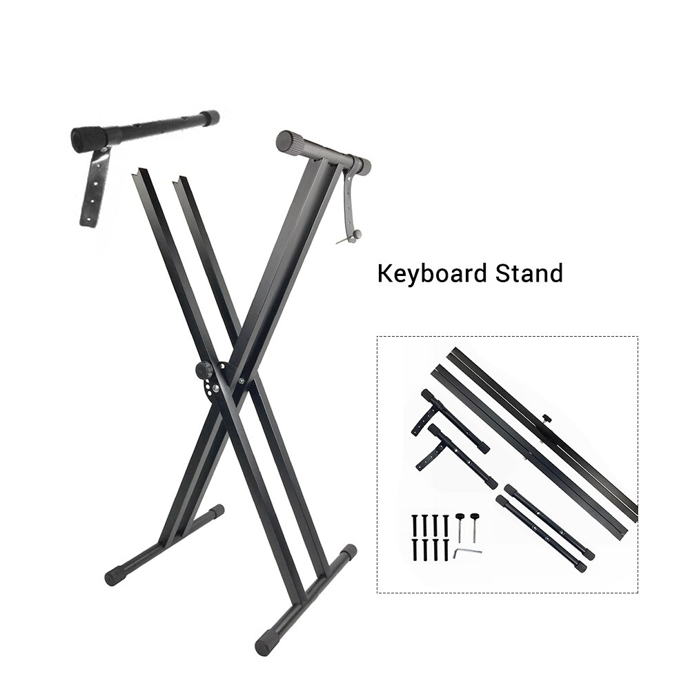 X-Style Piano Keyboard Stand Adjustable and Portable Heavy Duty Music Stand with Anchoring Strap Black