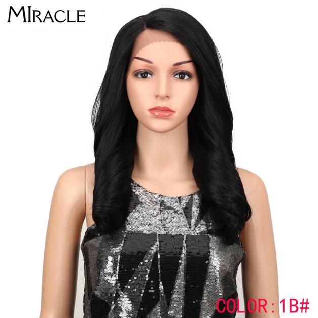 Miracle 20 "Hoge Temperatuur Fiber Hair Omber Gold Golvend Haar Lange Losse Golvend Pruiken Rode Synthetische Lace Front Pruik voor Zwarte Vrouwen: 1B