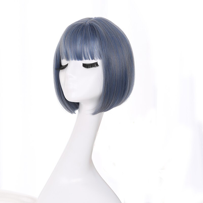 Peluca recta con corte Bob estilo coreano Yiyaobess, con flequillo, pelo sintético Natural, pelucas para mujer cortas de color marrón, negro, lino, gris, azul y Rubio