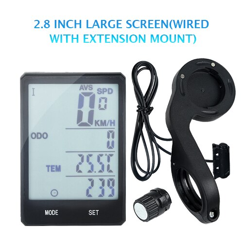 INBIKE 2.8 Inch Grote Scherm Fiets Computer Draadloze Fiets Computer Regendicht Snelheidsmeter Kilometerteller Fietsen Meetbare Stopwatch: White Wired Mount