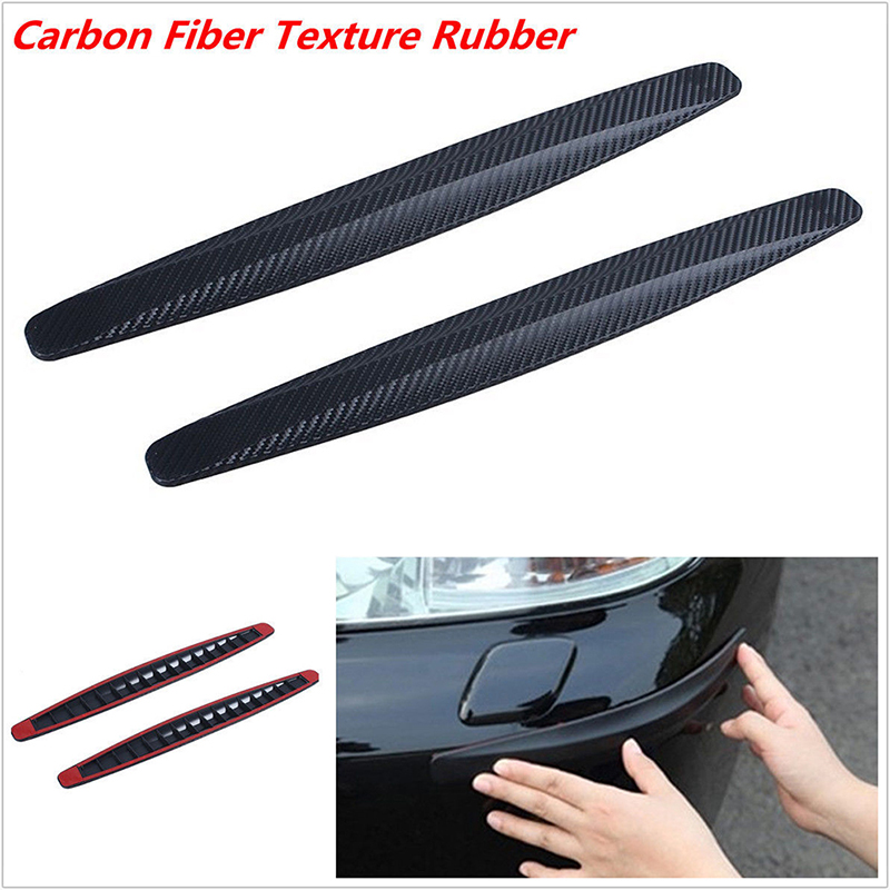 2 uds, Protector de parachoques de coche, Protector de esquinas, adhesivo para arañazos, Kit de carrocería de goma con textura de fibra de carbono