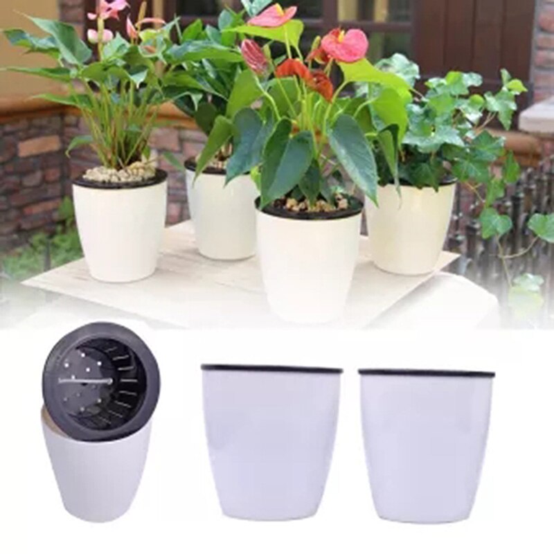 Resin Flower Pots Automatic Self Watering for Office Garden Supply Plants Basket Home Decorative Planter TB