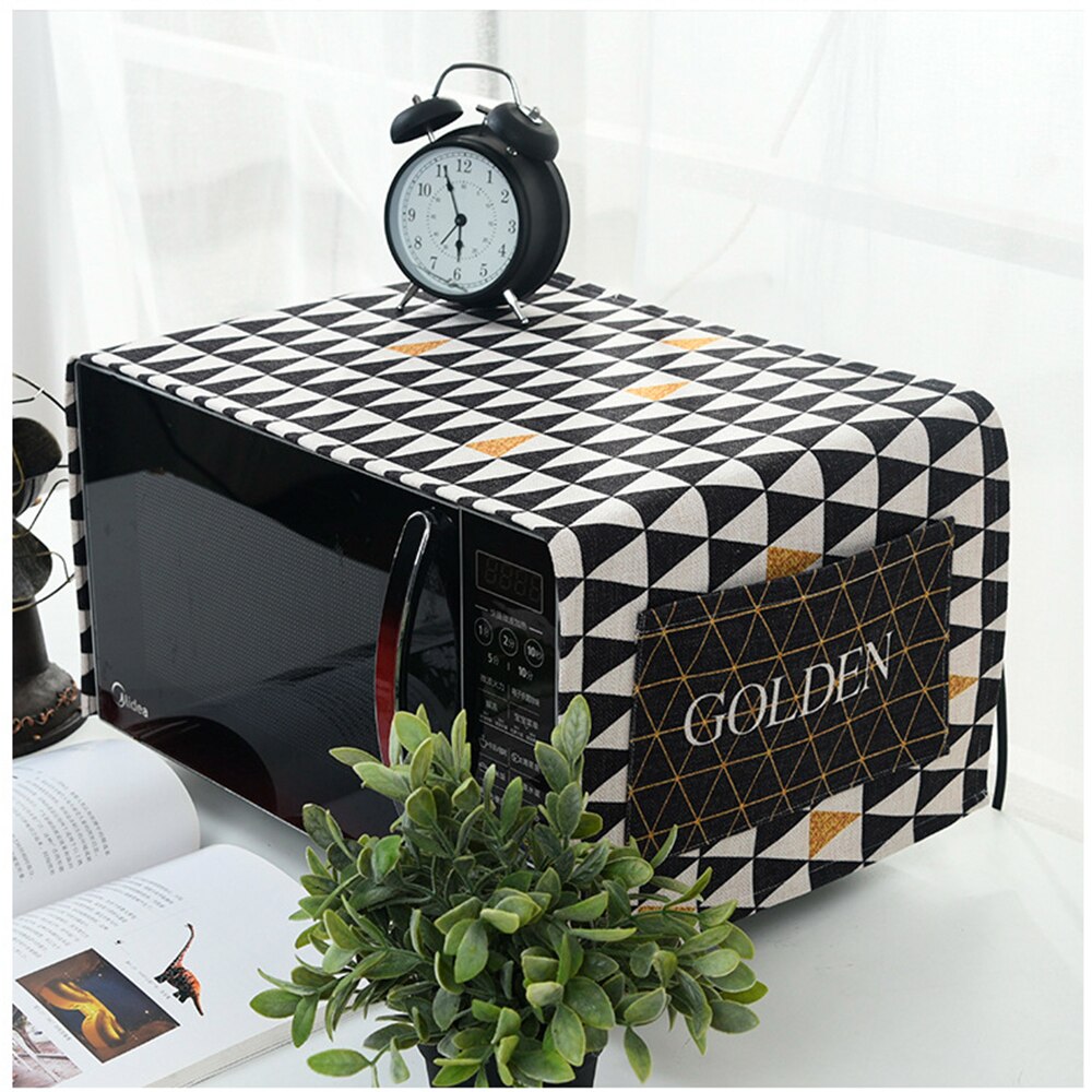 Rectangle Microwave Dust Cover Cotton Linen Double Storage Bag Accessories Decorative Hood Waterproof Microwave Kitchen Oven