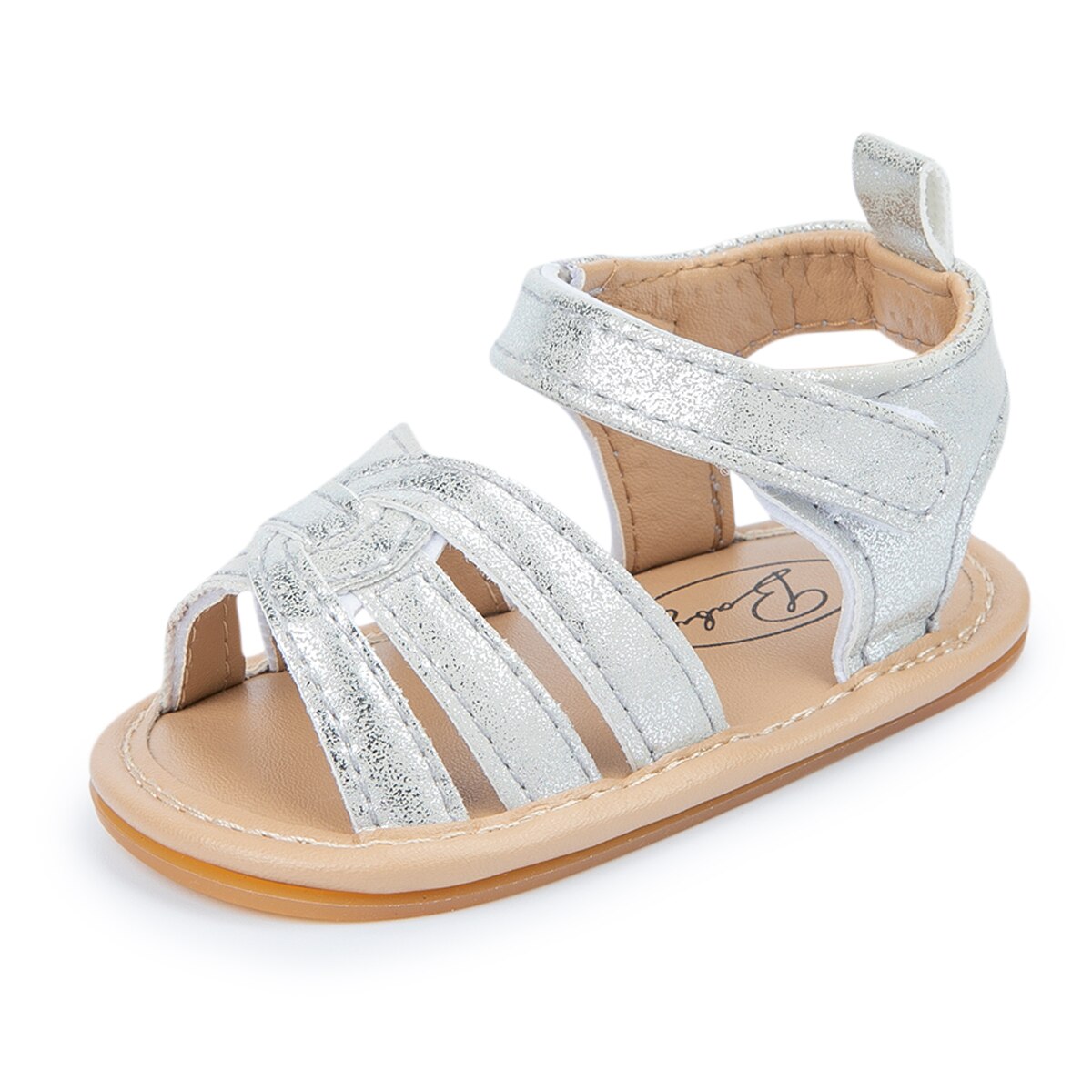 Pasgeboren Baby Meisje Sandalen Outdoor Haak-Loop Platte Rubberen Zool Anti-Slip Peuter Eerste Wandelaars Leuke Zomer Wieg schoenen 0-18M: Zilver / 13-18 months