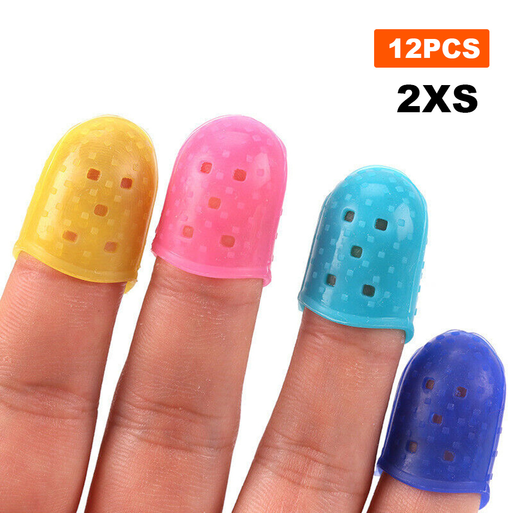 12 Pcs Thin Guitar Thumb Picks Finger Cap Protect Fingers for Splicing Line Pressing Elastic Ukulele Finger Hat: 2xs