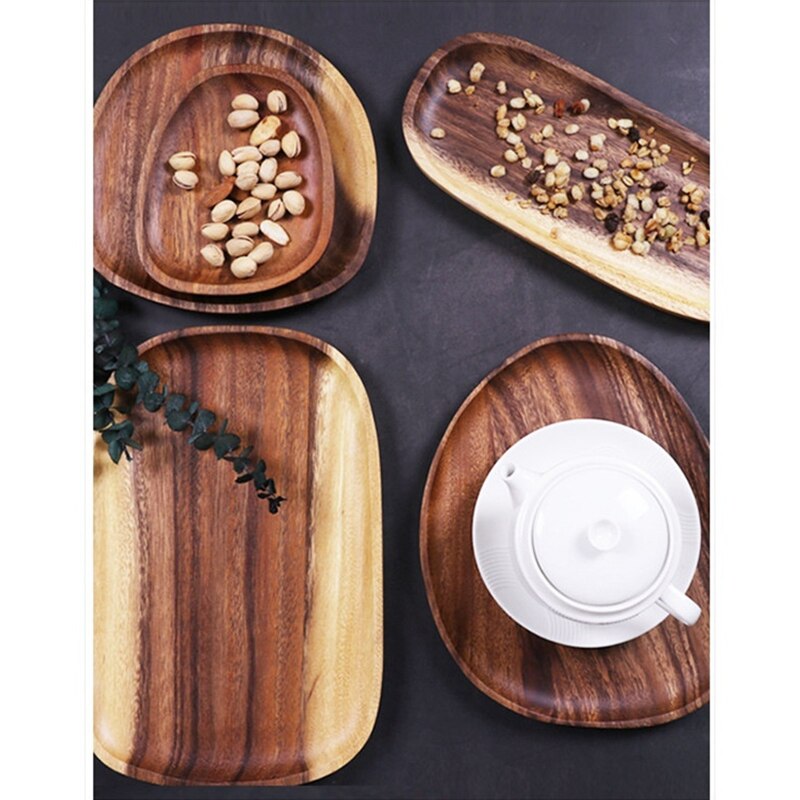 Accesorios de cocina, juego de vajilla, plato ovalado Irregular de madera maciza, platos de frutas, platos de cena, postres, utensilios de cocina