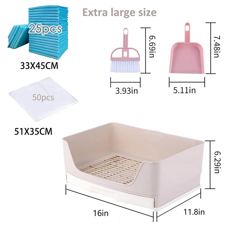Lettiera per conigli extra large Toilette per coniglietto con cassetto 50 pellicole per toilette per animali domestici 25 Set per la pulizia del tampone per l'addestramento della toilette Piccola scatola per animali domestici