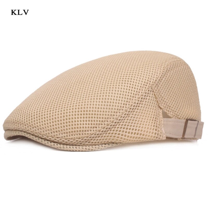 Mens Breathable Mesh Summer Duckbill Hat Newsboy Beret Ivy Cap Cabbie Flat Soft: Beige