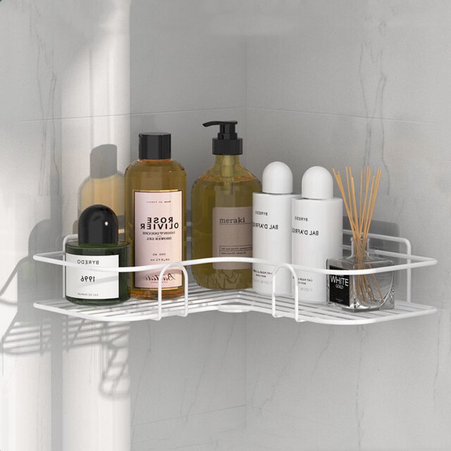 Kylpyhuone hylly suihkun säilytysteline toliet teline shampoo säilytysteline teline kylpyhuonetarvikkeet keittiön järjestäjäteline: Valkoinen 1pc