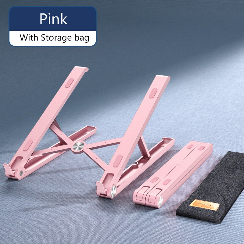 Portable Laptop Stand Adjustable Foldable Support iPad Notebook Stand For Macbook Pro Computer Laptop Holder Cooling Base Riser: Pink with bag