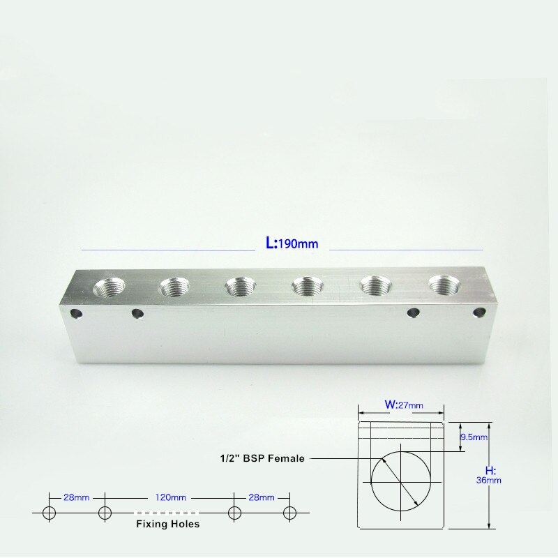 1/4 "1/2" BSP kobieta 27x36mm aluminiowy rozdzielacz pneumatyczny rozdzielacz blokowy szybkie złącze dystrybutor sprężarka powietrza montaż: 6 droga 8 Port