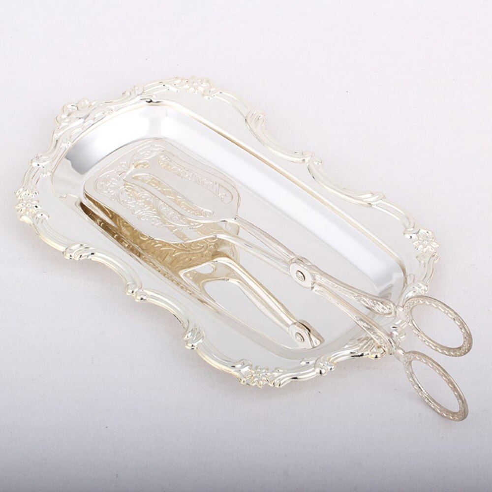 1PC Dessert Tray Rectangle Exquisite Decorative Snacks Cake Dessert Tableware for Party Wedding: Silver