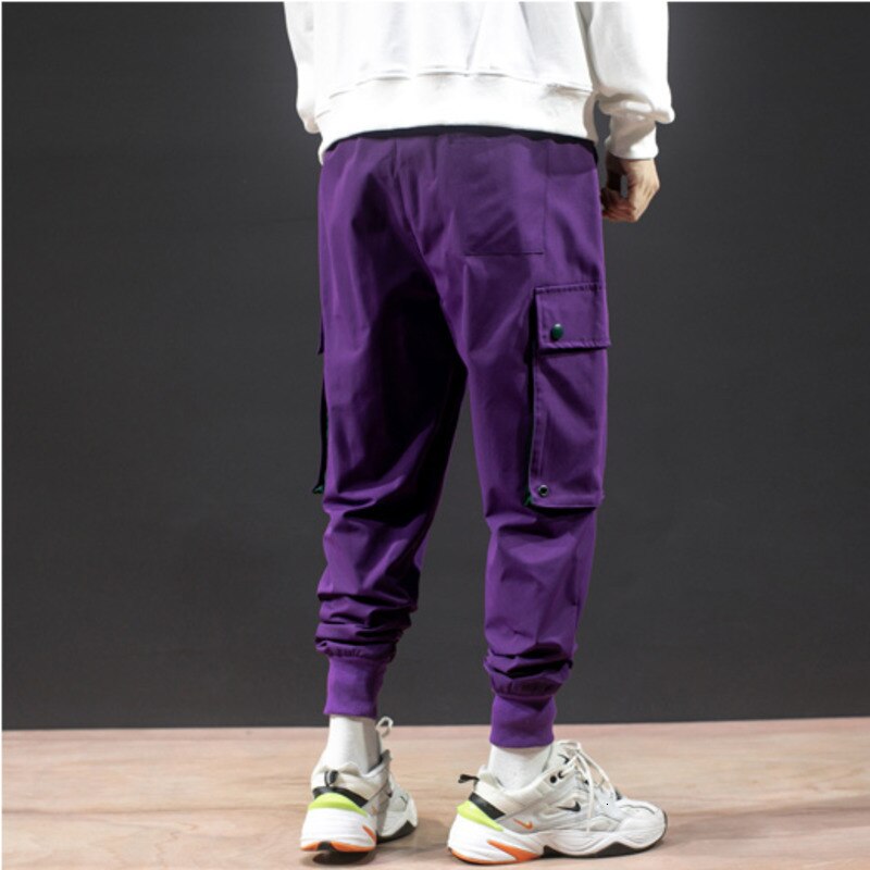 #2342 sorte khaki lilla cargo bukser herre bomuld hip hop bukser streetwear pencil harem bukser med store sidelommer elastisk talje
