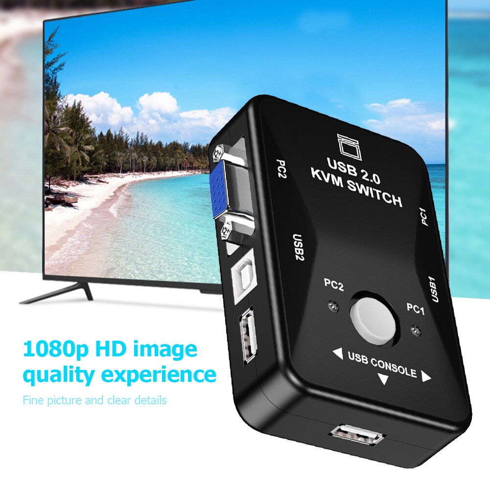 2 Port USB HDMI Manual KVM Switcher 2 in 1 Out 4K 1080P VGA Splitter Box for Sharing Keyboard Mouse Monitor