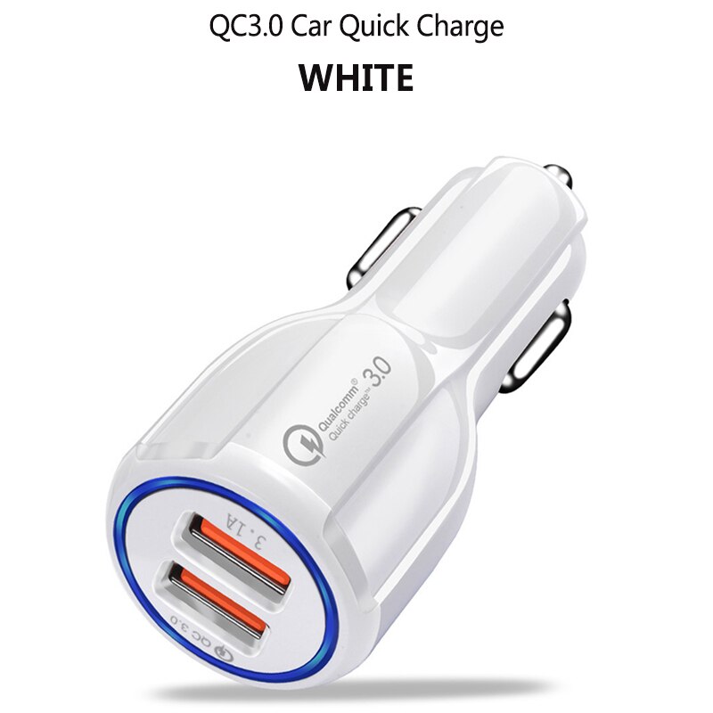 Quick Charge 3.1A 3.0 Dual Usb Car Charger Voor Samsung Xiaomi Huawei QC3.0 Qc Auto Tablet Pc Snel Opladen Adapter mobiele Telefoon: White