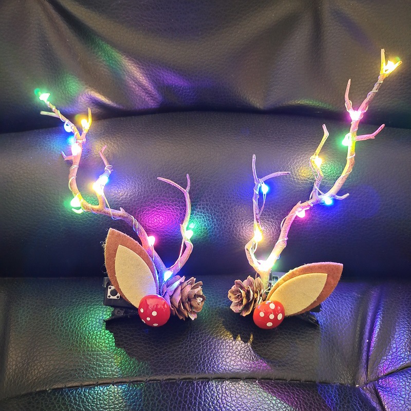 Épingles à cheveux Led en bois, barre Flash, oreilles d&#39;élan scintillantes, accessoires de bandeau en corne, de pâques: colors led lights A