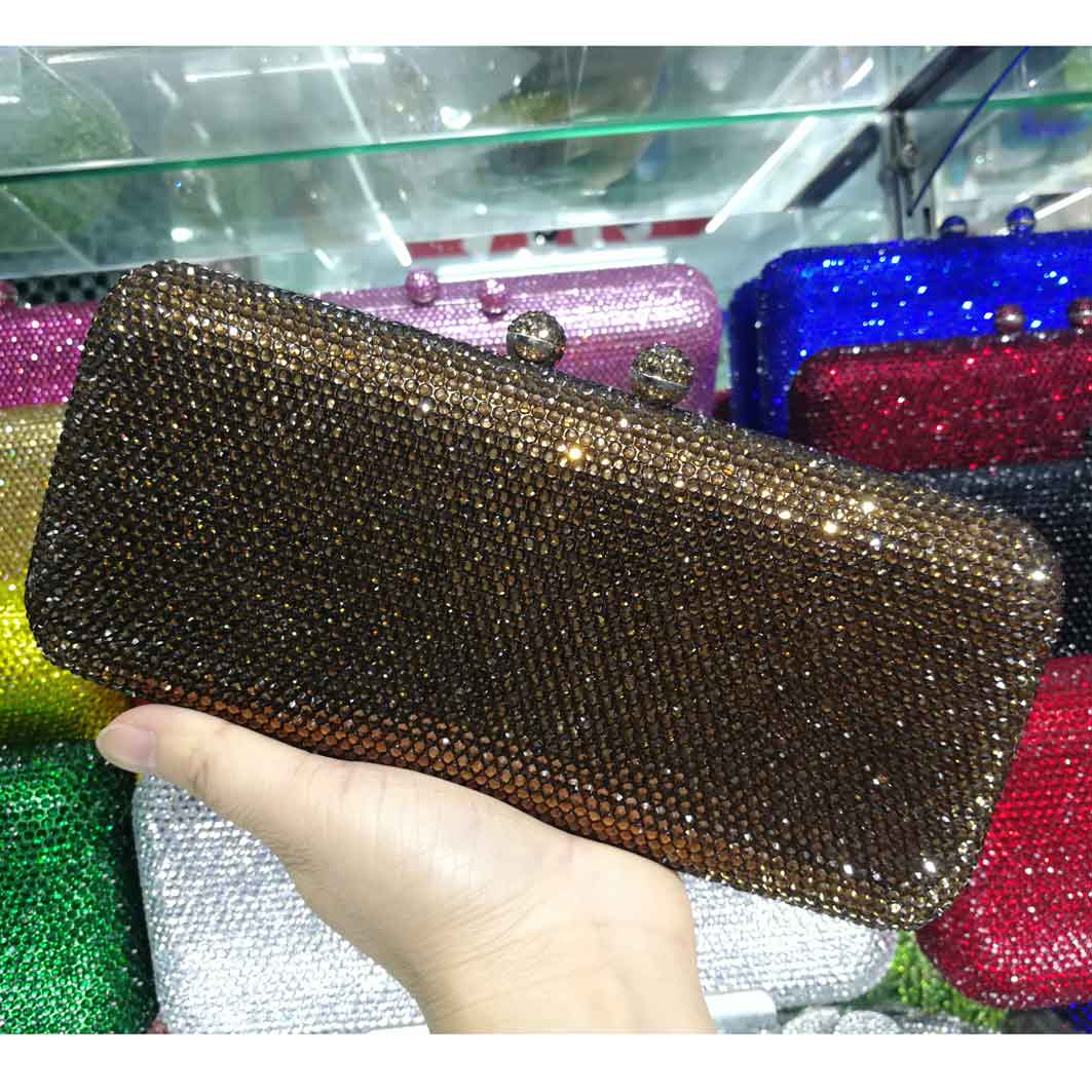 Tofsar kristall clutch aftonväskor roséguld festväska silverbröllop brudväskor ab rosa fuchsia aftonväska: Kaffe